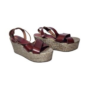 Mossimo Vintage Y2K Womens Burgundy Leather Woven Platform Wedge Sandals 10